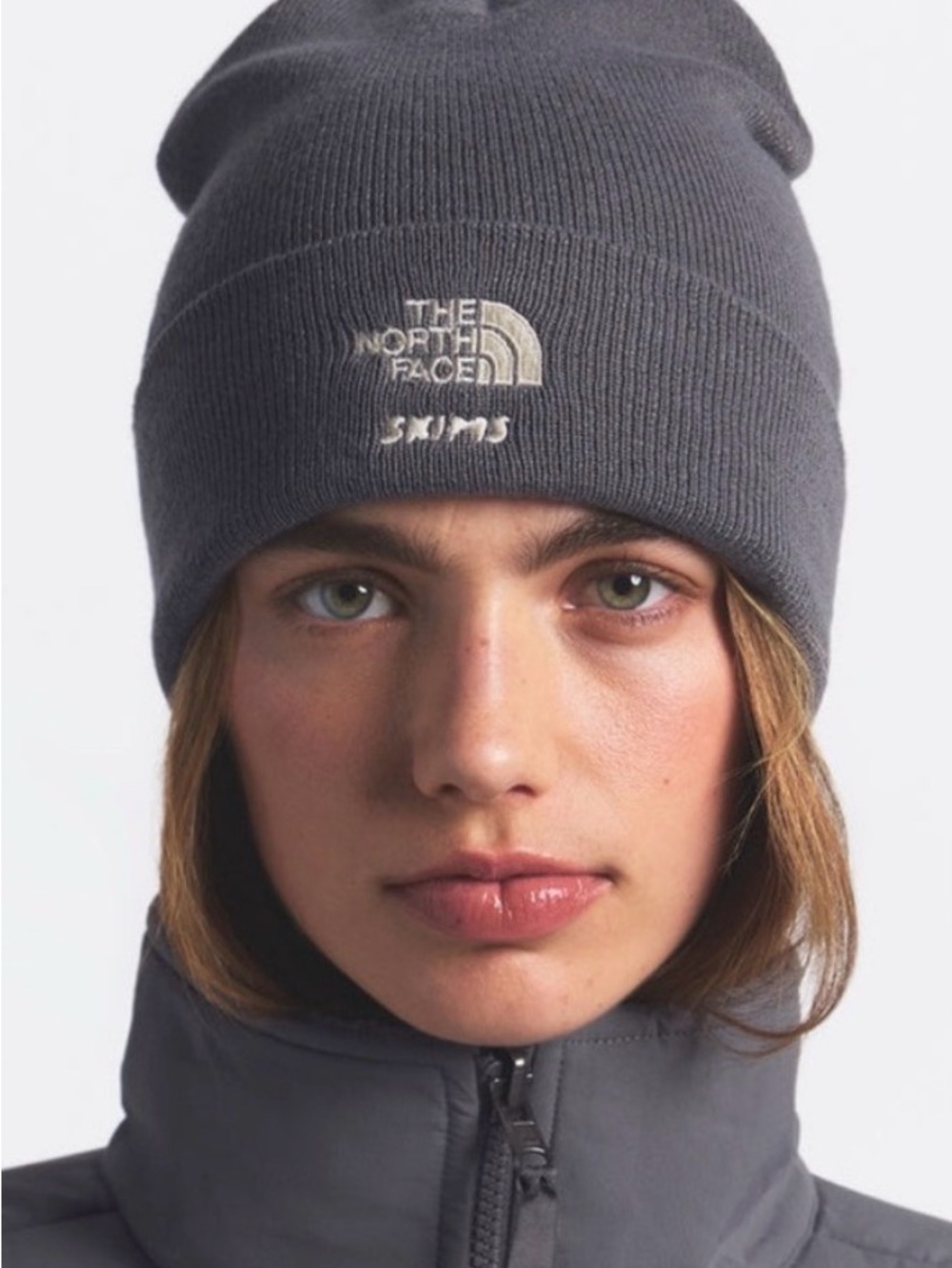 Skims TNF COLLAB The North Face Gunmetal Gray Logo Beanie RARE SOLD OUT